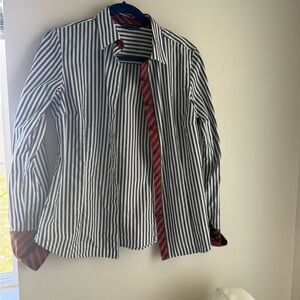 Striped Button-Down Shirt with Red Contrast Tie Trim 8 346 Brooks Brothers